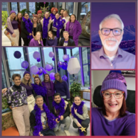 Collage von mit Fotos von lila gekleideten Mitarbeitenden