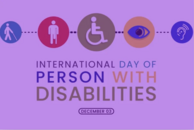 Grafik mit Symbolen für Seh-, Geh-, Rollstuhl-, Augen- und Hörbeeinträchtigung und dem Text "International Day of person with disabilities"