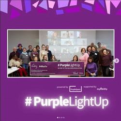 Teamfoto mit einem lila PurpleLightUp Banner von Leibnitz IÖR