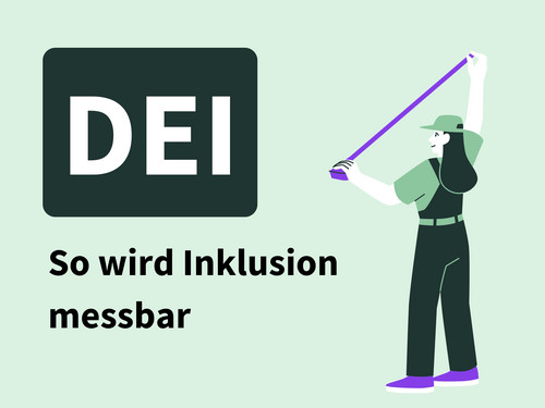 Titelbild: DEI - So wird Inklusion messbar. Illustration: Eine Person mit Maßband.