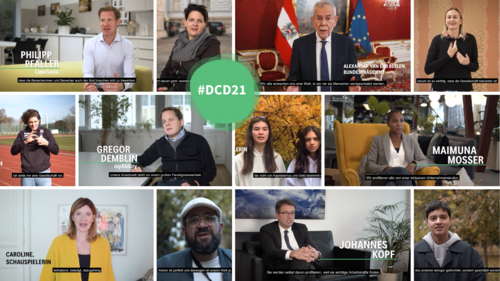 Collage of different people speaking to the DCD 2021
