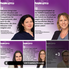 5 Frauen mit jeweils einem Statement z.B. "Inklusion bringt eine win-win Situation und eröffnet Möglichkeiten und Perspektiven für Organisationen"