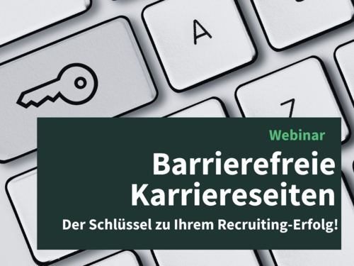 Webinar: Barrierefreie Karriereseiten. Der Schlüssel zu Ihrem Recruiting-Erfolg. Hintergrund: Computertastatur mit eine Schlüssel auf einer Taste.