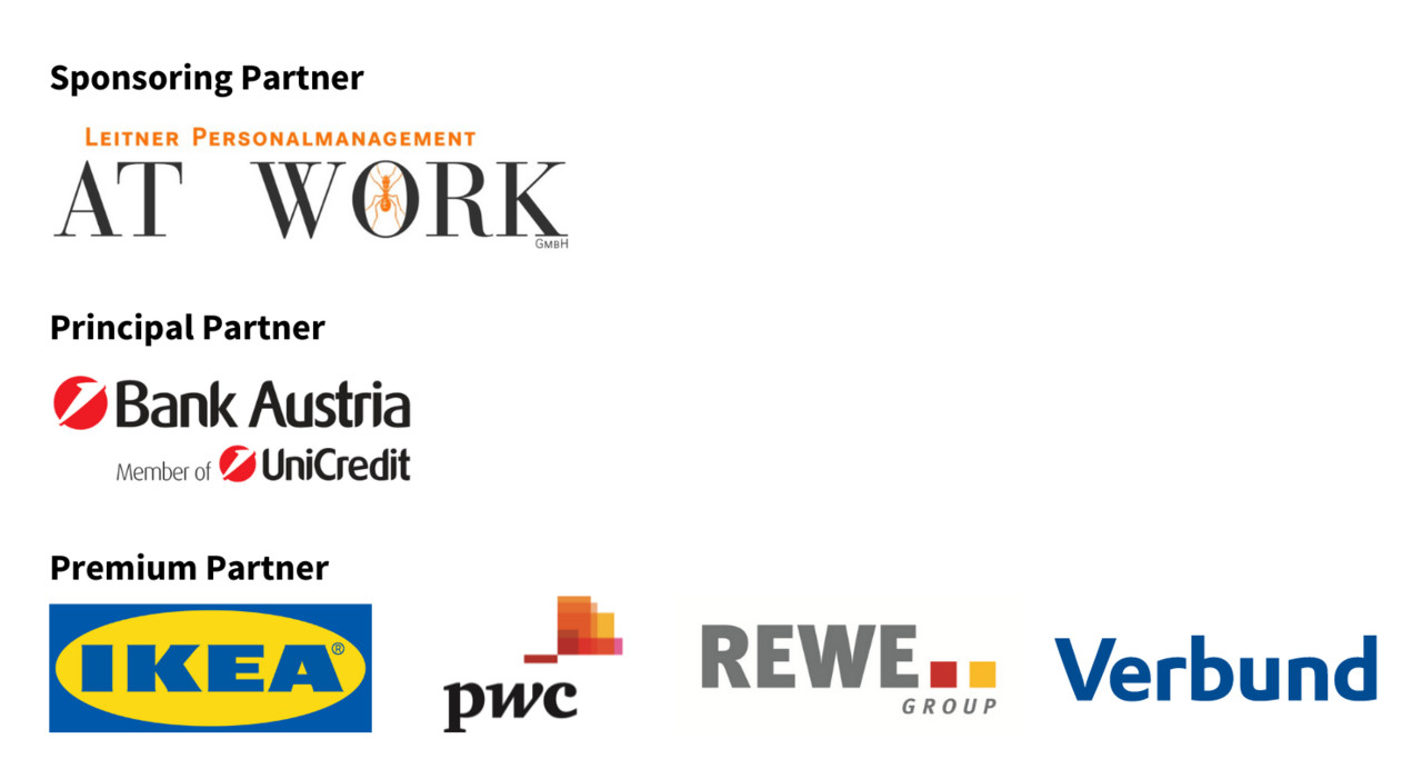 Sponsoring Partner: Leitner Personalmanagement AT WORK; Principal Partner: Bank Austria; Premium Partner: IKEA, pwc, REWE, Verbund