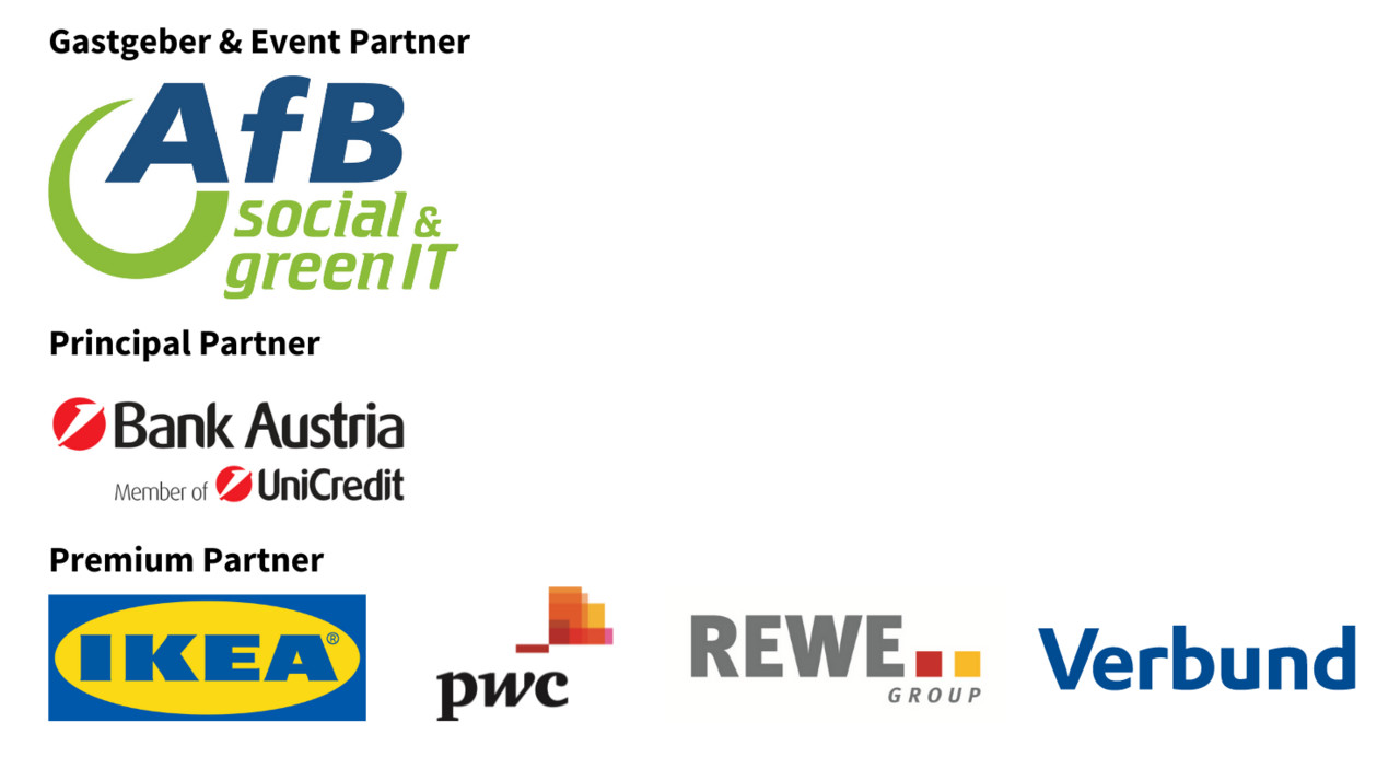 Gastgeber und Event Partner: AfB - Principal Partner: Bank Austria - Premiumpartner : IKEA, REWE, pwc, Verbund