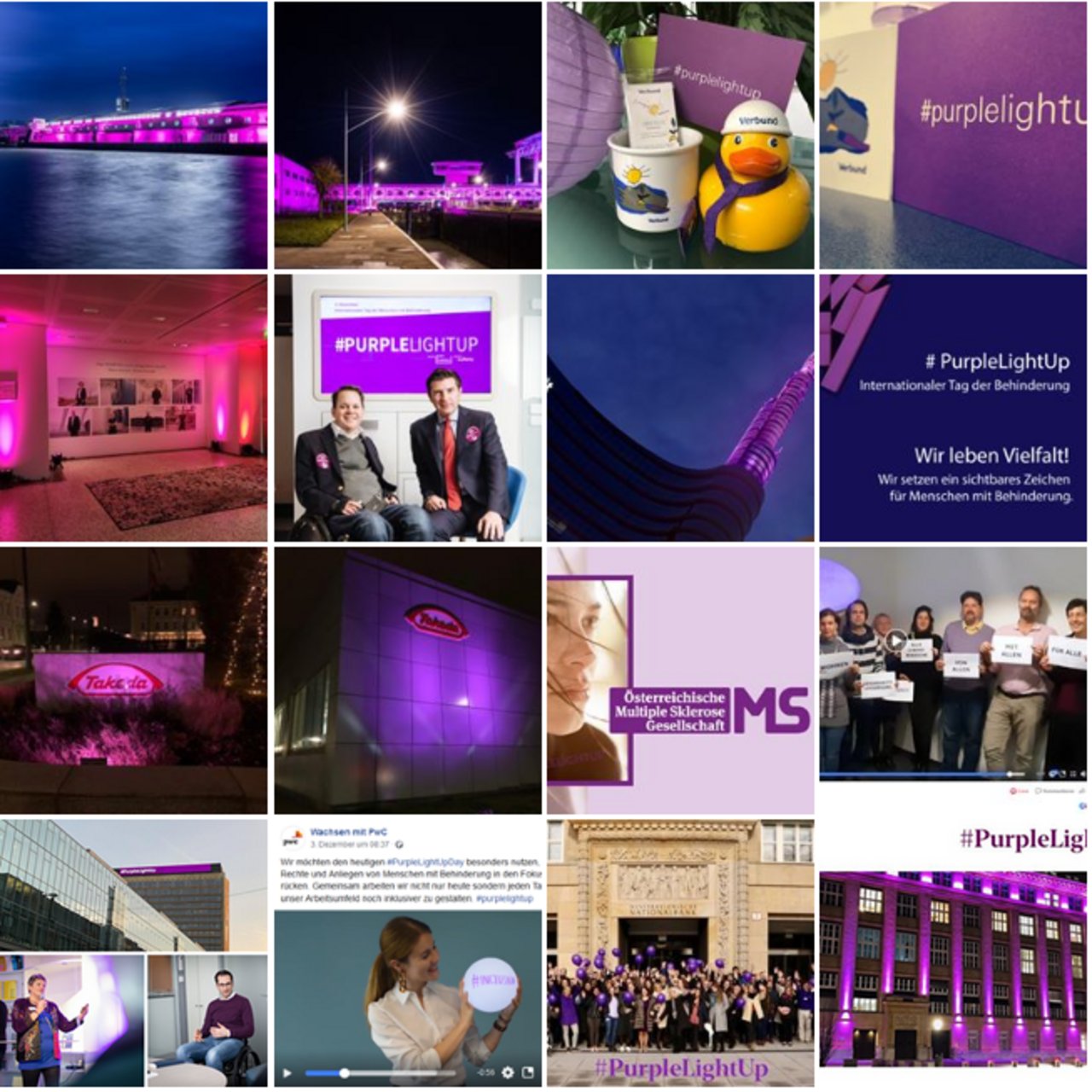 Collage mit verschiedenen Aktionen zu PurpleLightUp 2019