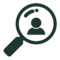 Icon für Recruiting: Symbol einer Lupe, die eine Person vergrößert. 