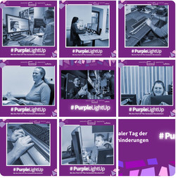 Collage aus Social Media Postings von VIDEBIS, auf denen 8 Mitarbeitende mit Behinderung gezeigt werden